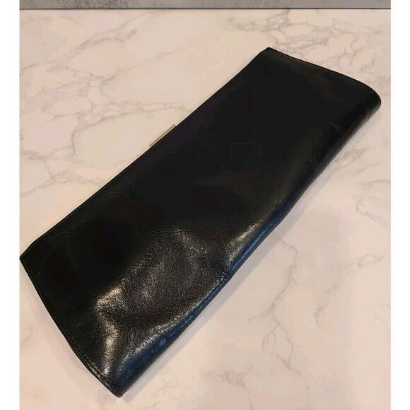 Hobo International Black Leather 13" X 5" Clutch Purse Wallet Gold Clasp EUC - Picture 2 of 13